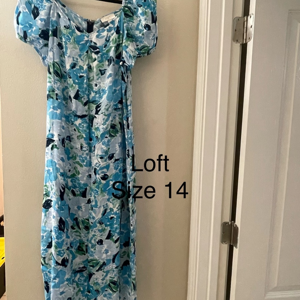 LOFT Blue Floral Midi Dress